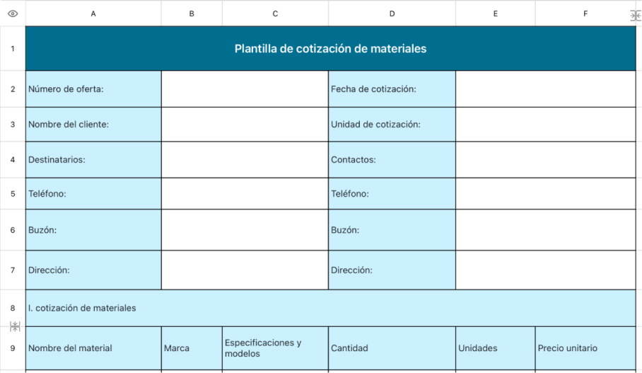 Cotización de materiales